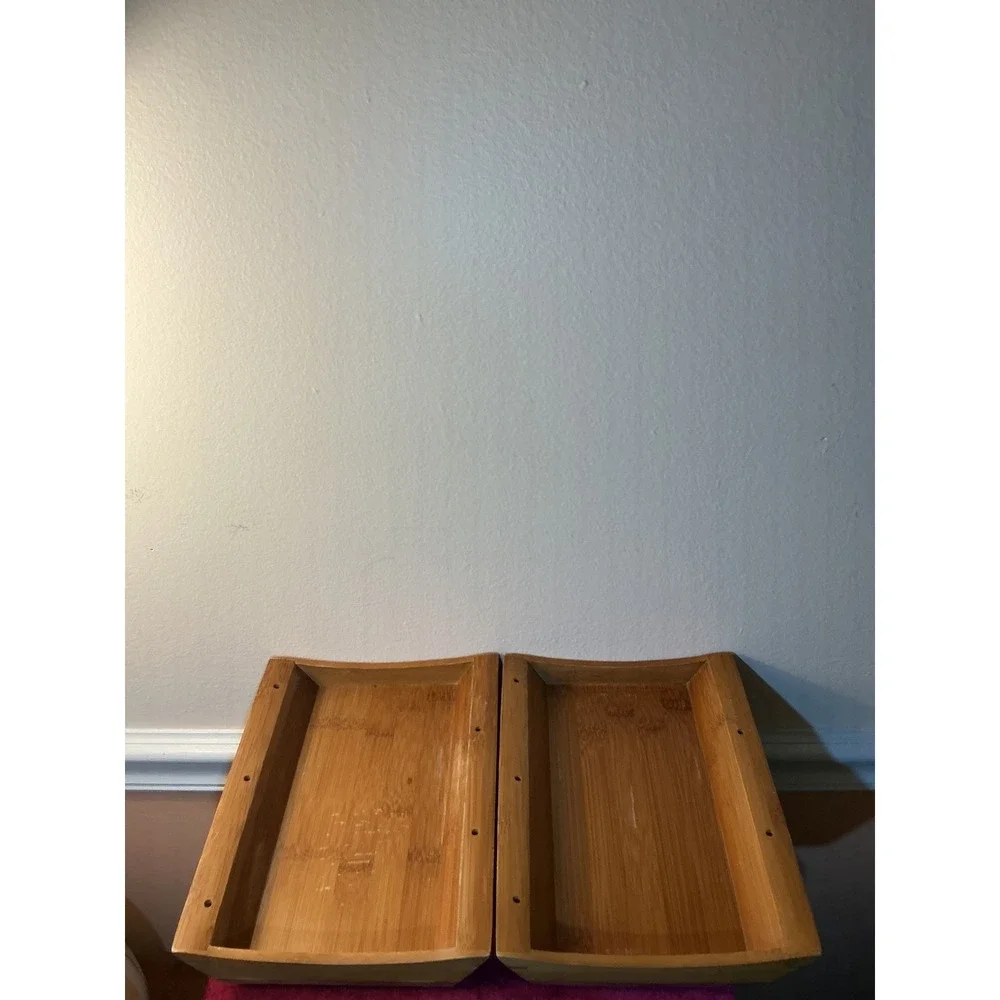 Tru Bamboo 4 Piece Serving Set Black Ceramic Divided Trays with Bamboo Bases